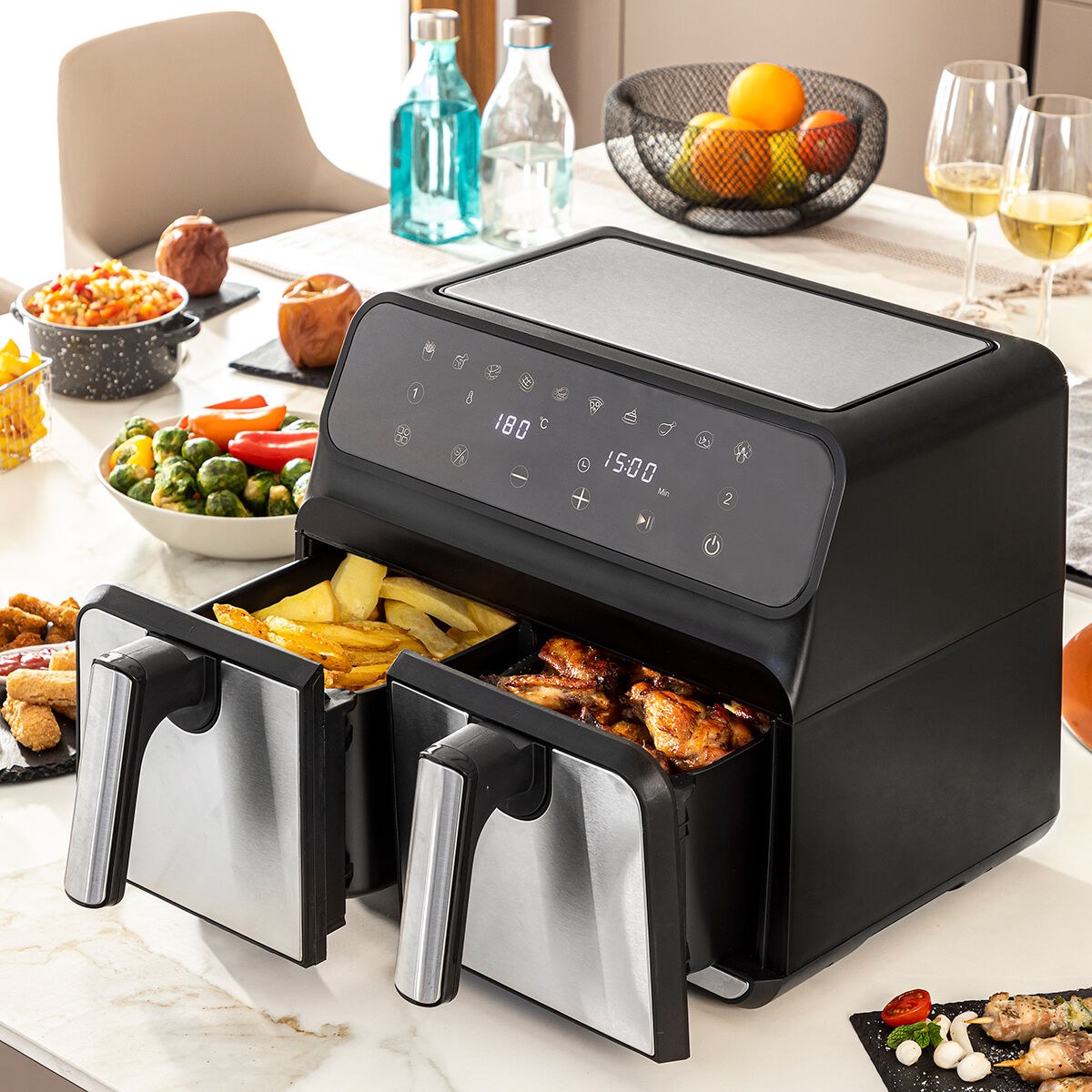 Air Fryer Fryinn Double 8000 Black 3400 W 8 L Stainless steel