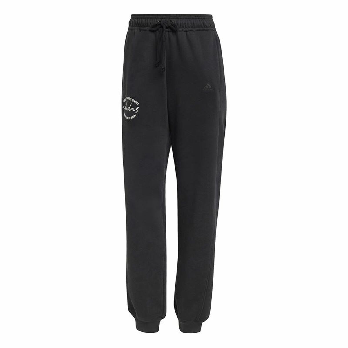 Long Sports Trousers Signature Graphic Print Fleece Loose Black Lady