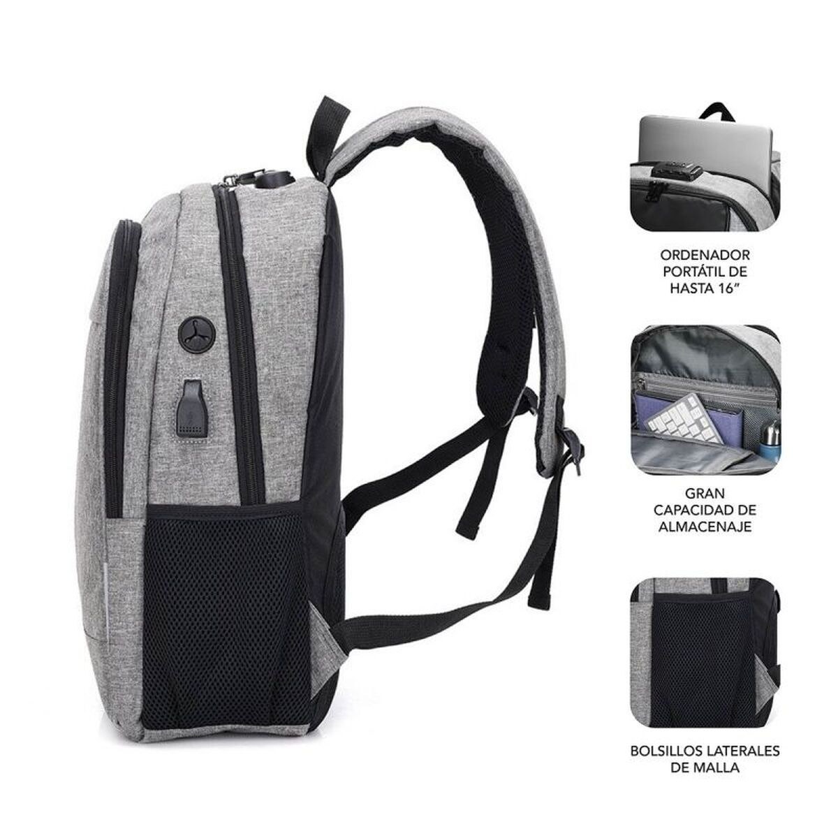Rucksack for Laptop and Tablet with USB Output SUB-BP-1UL0001 Grey