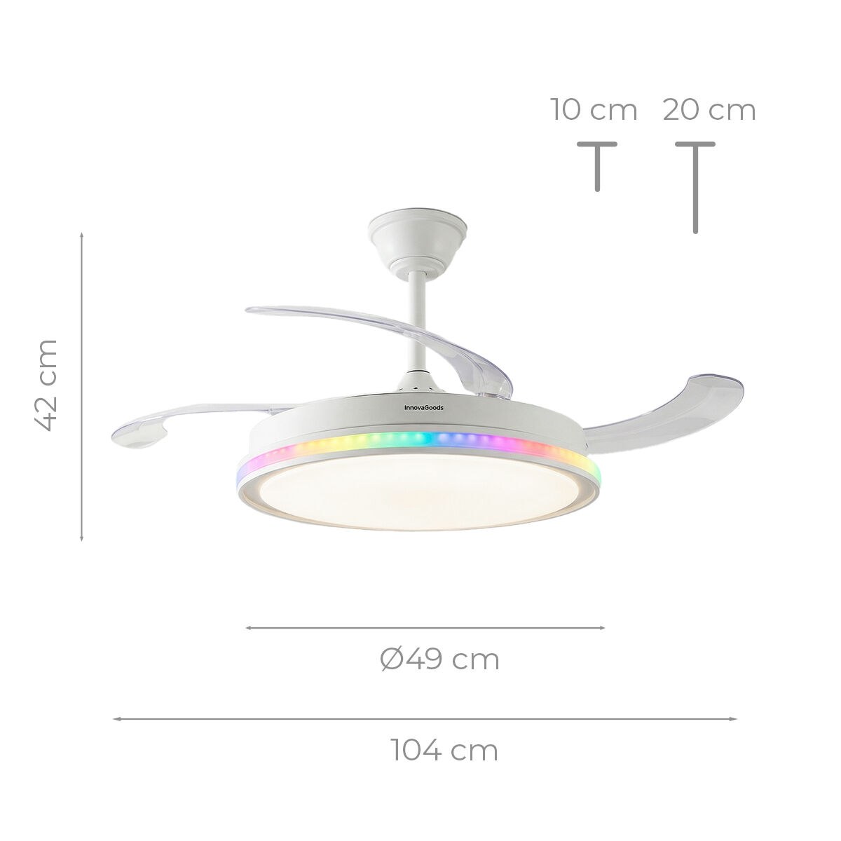 Ceiling Fan with RGB LED Light, 4 Retractable Blades and Remote Control