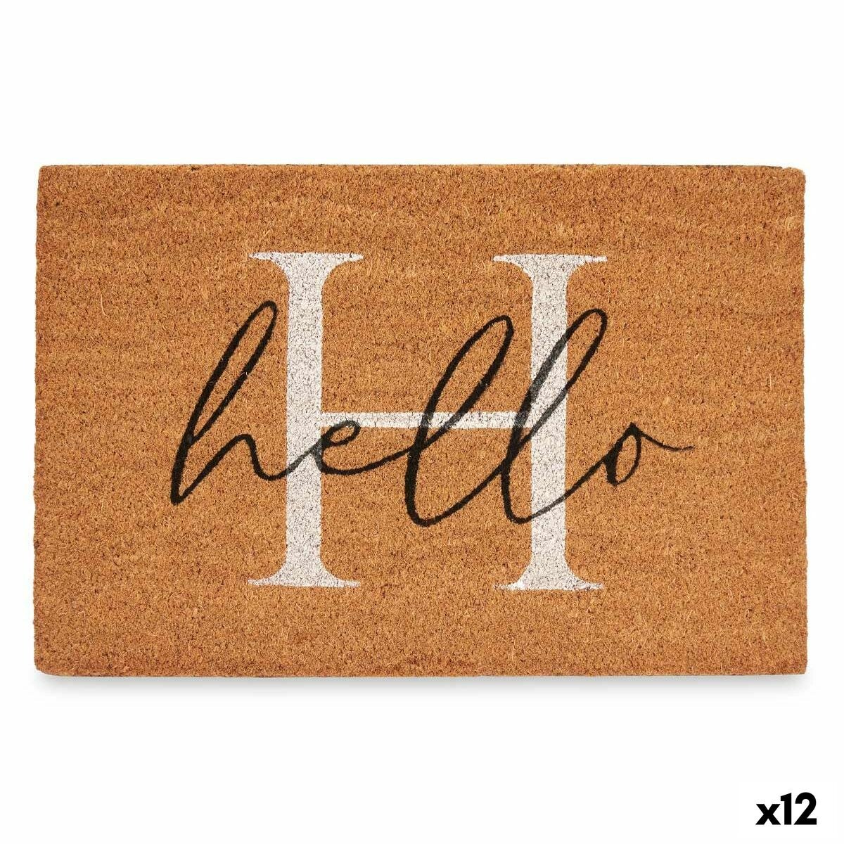 Дверной Коврик Hello Белый Чёрный Натуральный PVC 100 % PVC Кокосовое волокно 60 x 1 x 40 cm (10 штук) (12 штук)