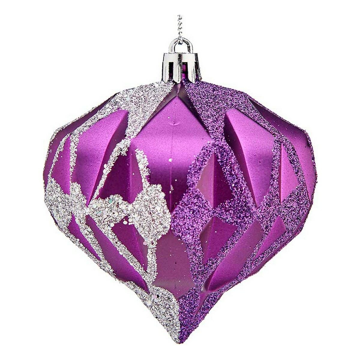 Christmas Baubles Purple Silver Plastic Diamond Ø 8 cm 6 Units