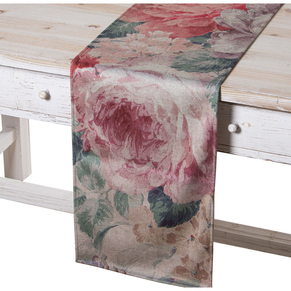 Table Runner Pink Textile Velvet Floral