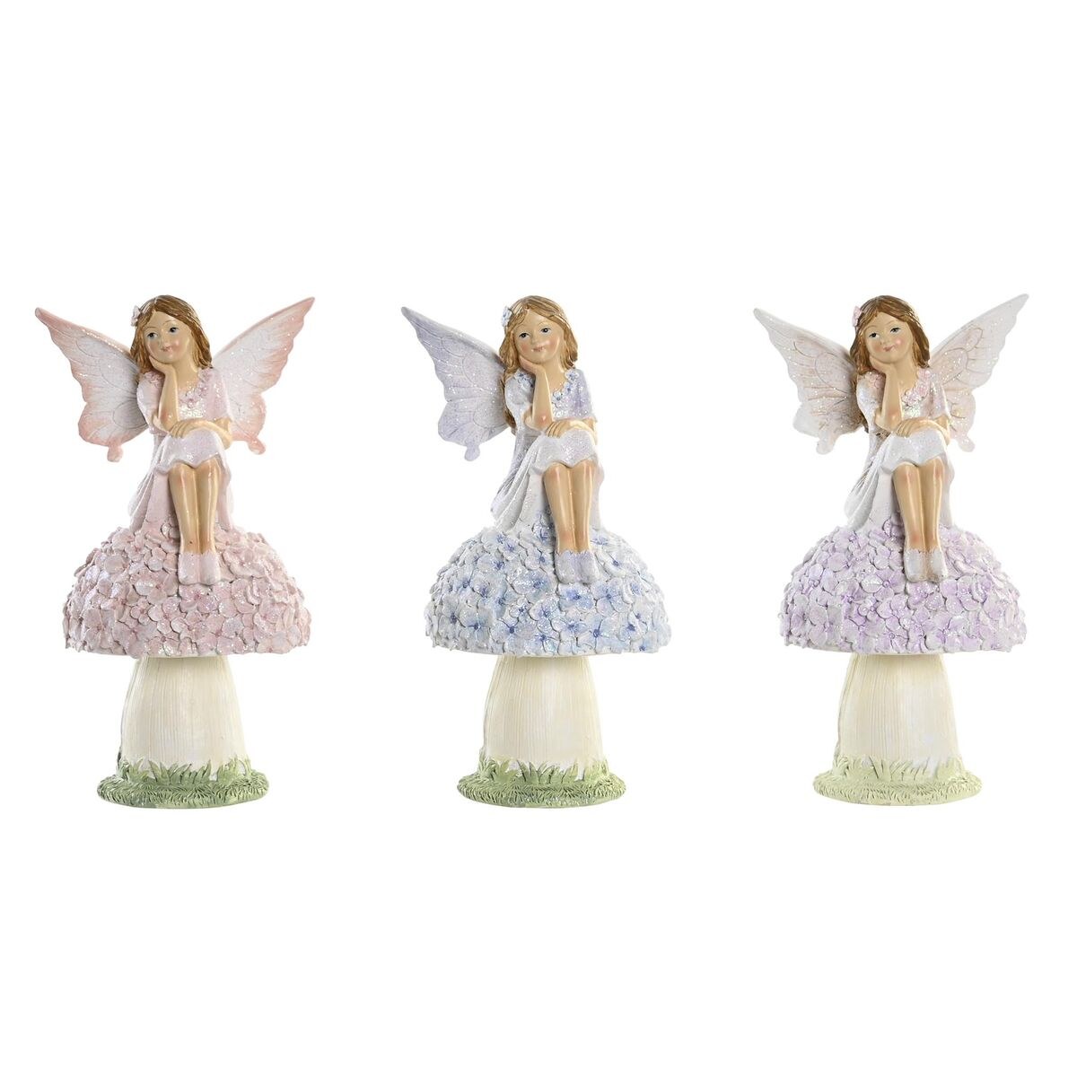 Decorative Figure Blue Pink Lilac Fairy 9,5 x 8 x 17 cm (3 Pieces)