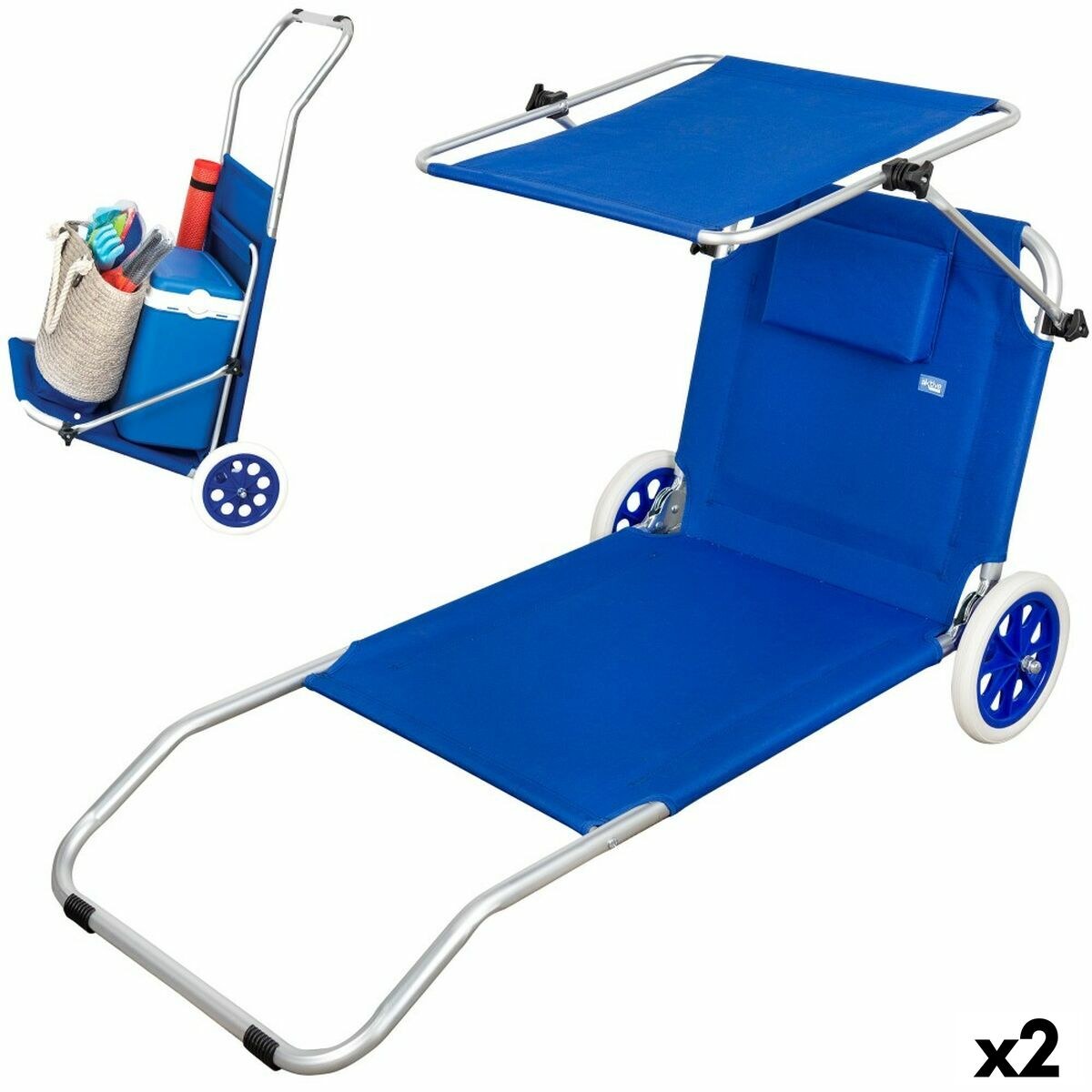 Folding Lounger Camping Chair Blue 62 x 62 x 117 cm Folding cart Awning (2 Units)