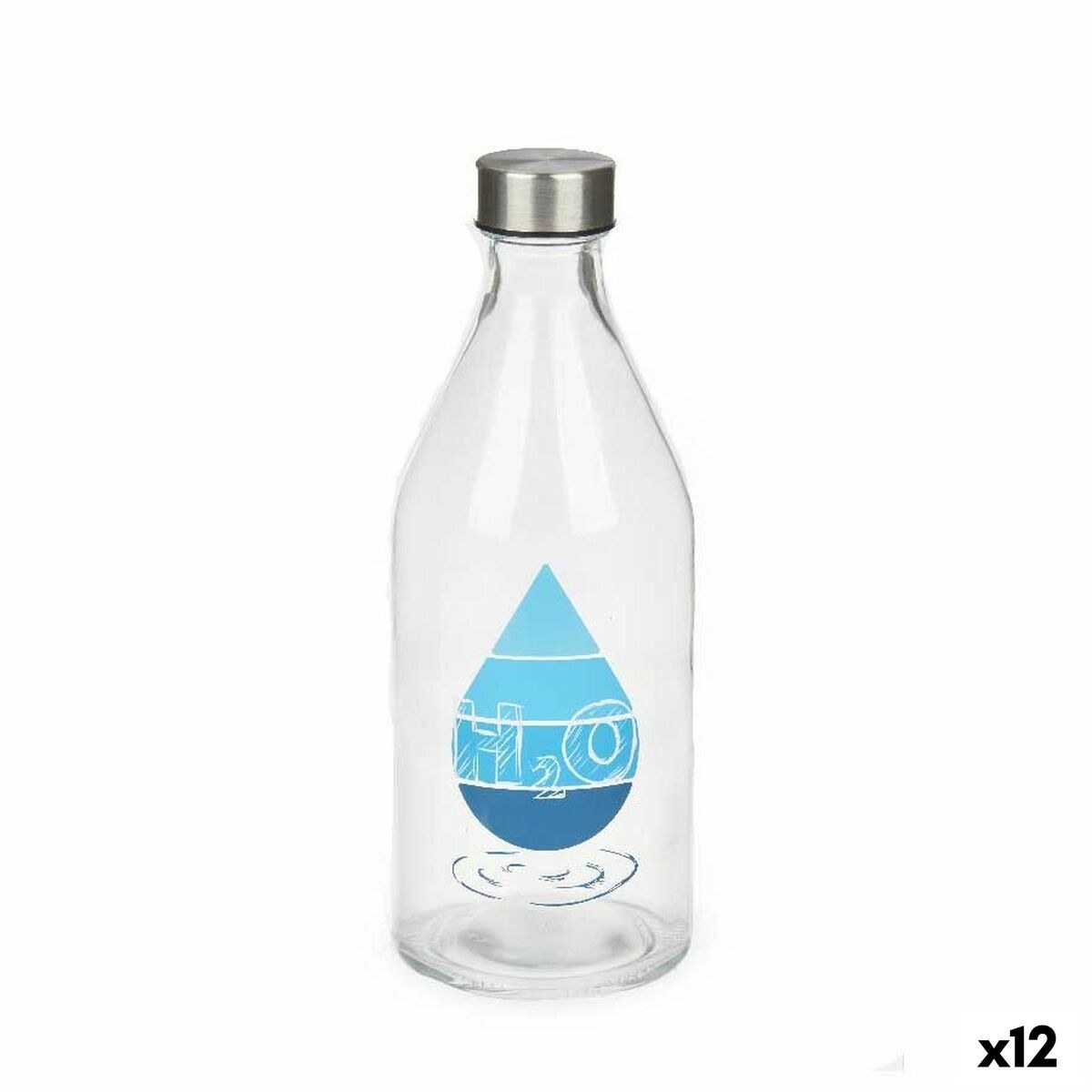 Bottle H2O Transparent Silver Glass Steel 1 L (12 Units)