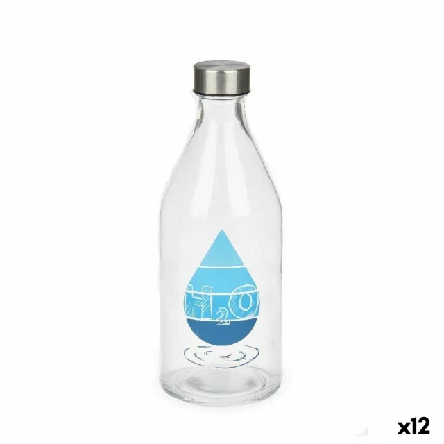 Bottle H2O Transparent Silver Glass Steel 1 L (12 Units)