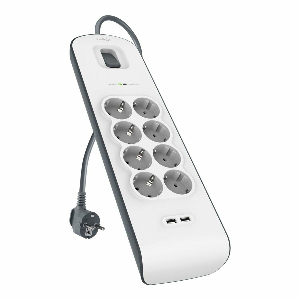 Сетевой фильтр 8 Tomas с выключателем BSV804VF2M USB x 2 Белый (2 m)