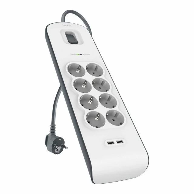 Сетевой фильтр 8 Tomas с выключателем BSV804VF2M USB x 2 Белый (2 m)