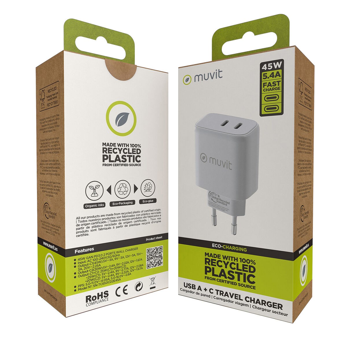Сетевое зарядное устройство HC-175 Белый 20 W 45 W