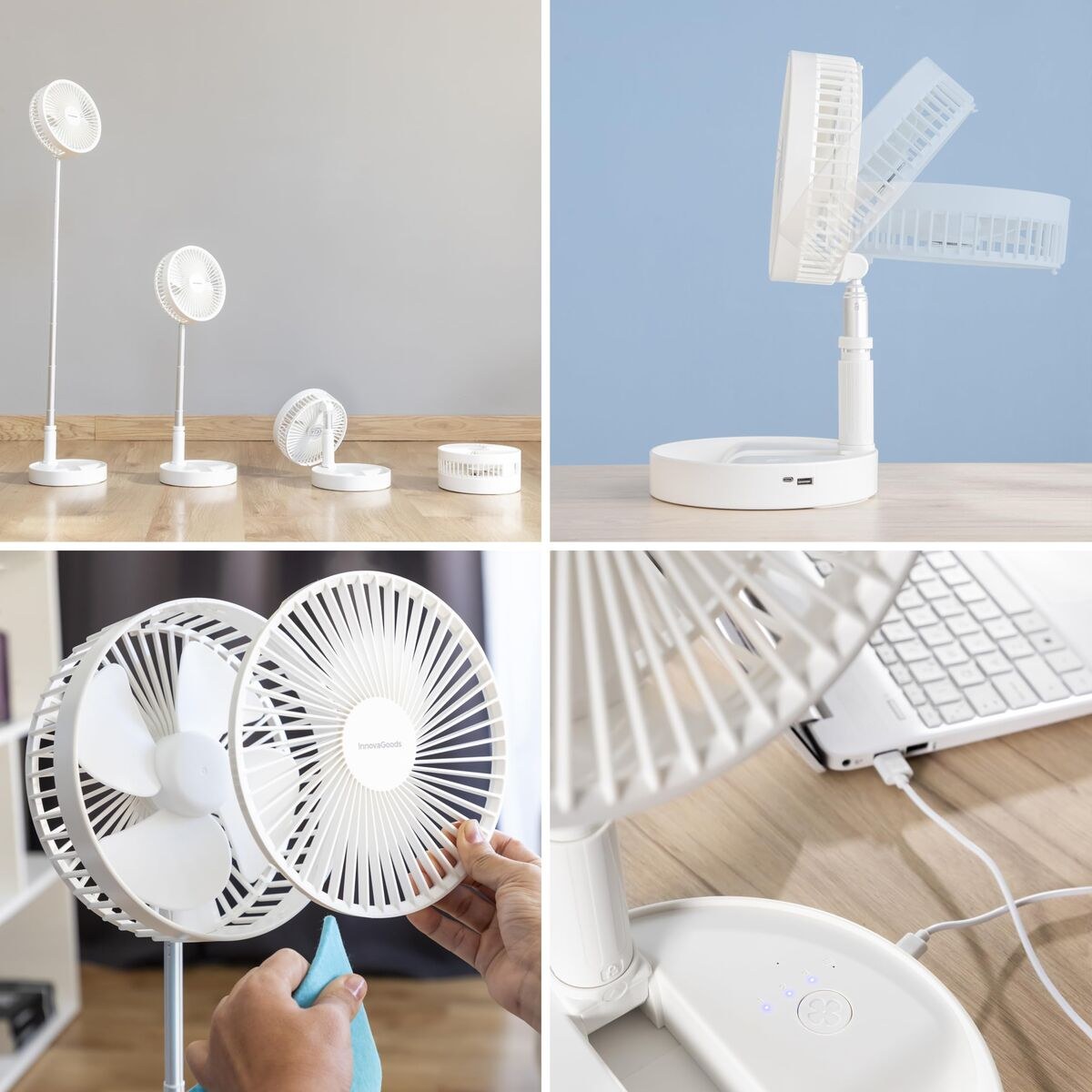 3-in-1 Rechargeable Folding Fan White 7200 mAh Ø7,7'' (Refurbished C)