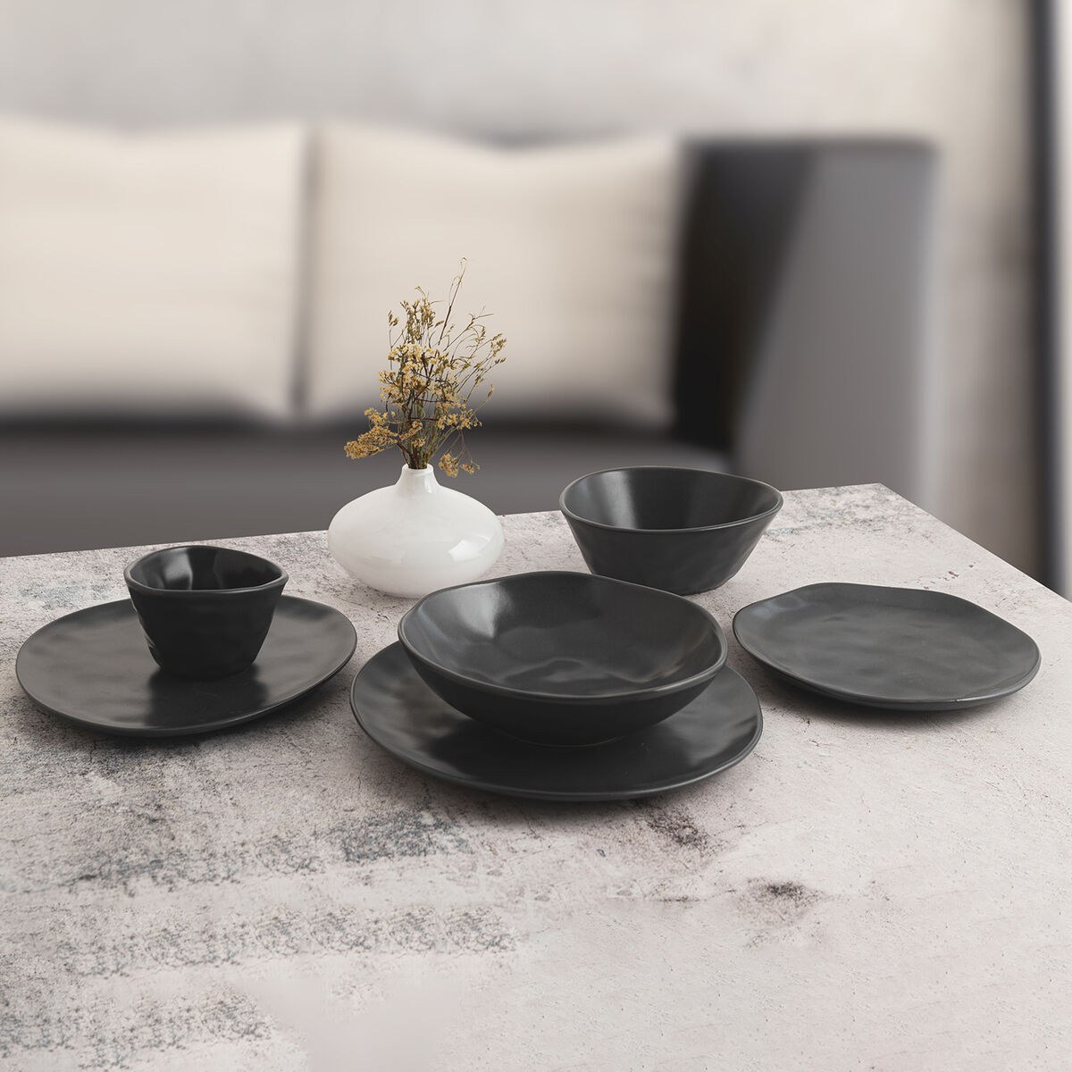Appetizer Set Cosmos Grey Ceramic 12 cm (6 Units)