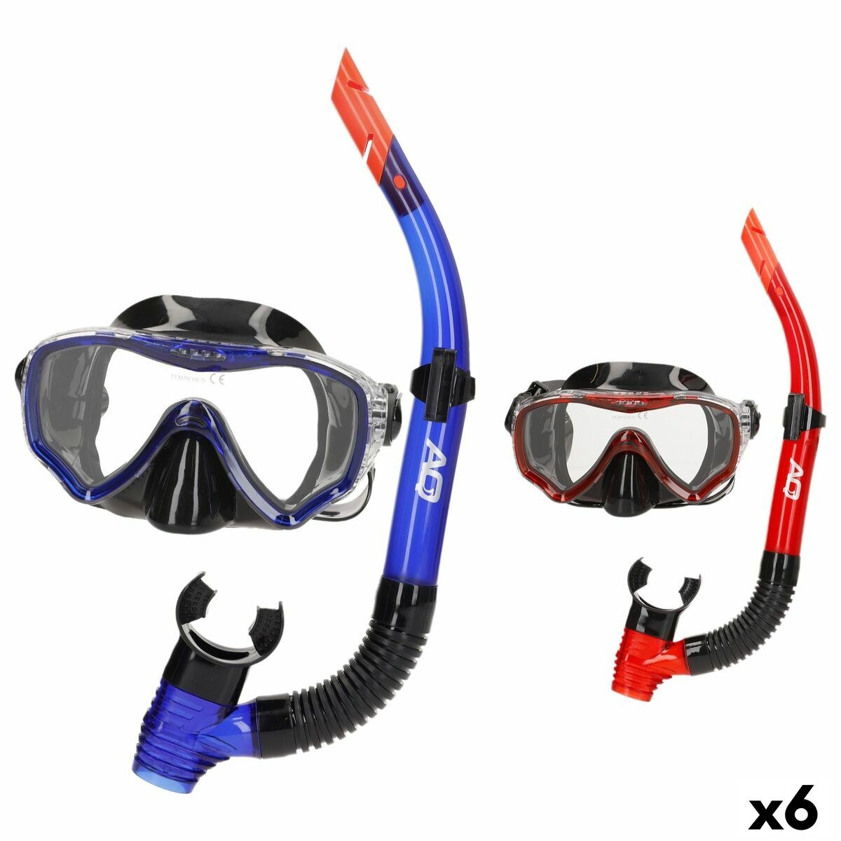 Snorkel Goggles and Tube Blue Red (6 Units)