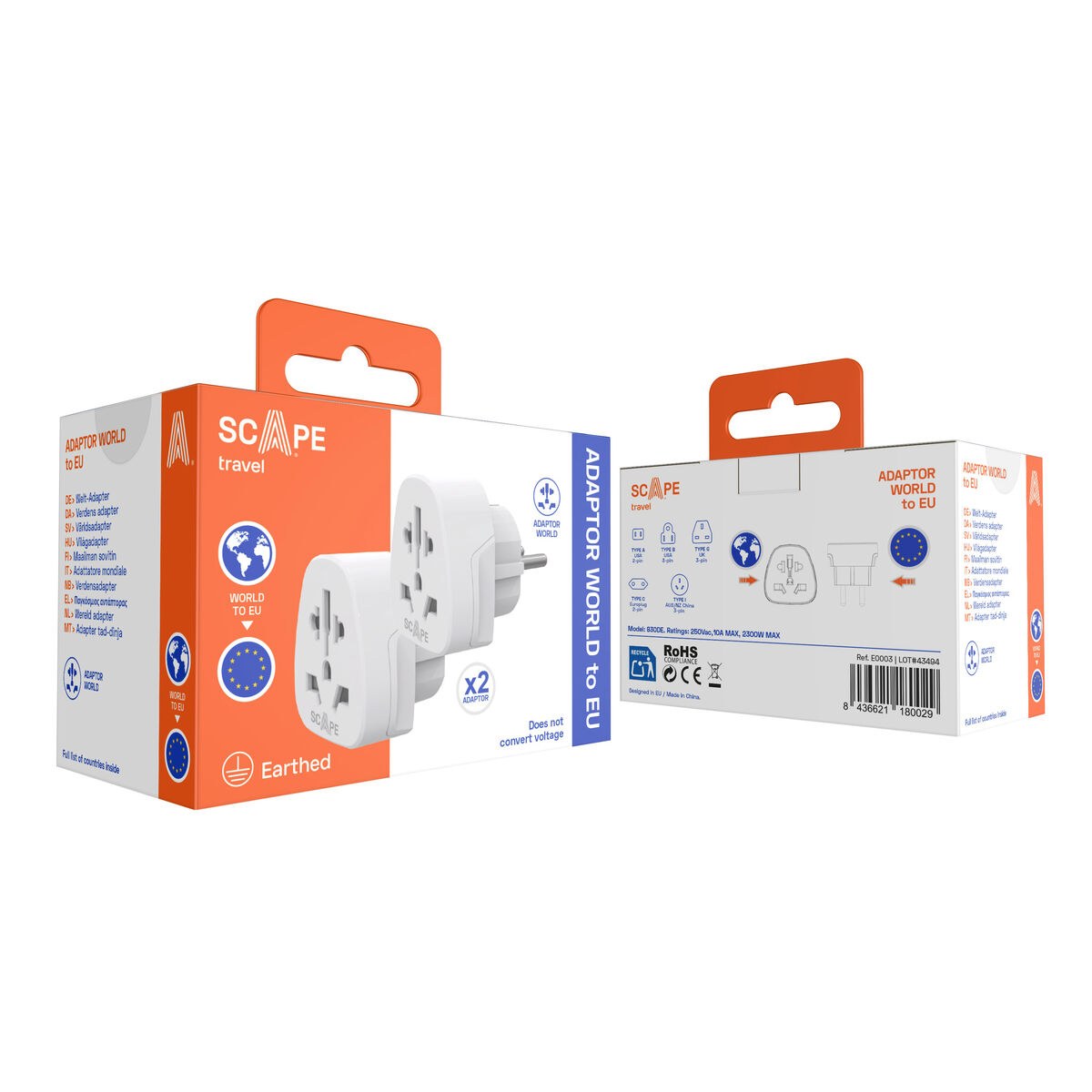 Plug adapter 830DE (2PCS) Plastic