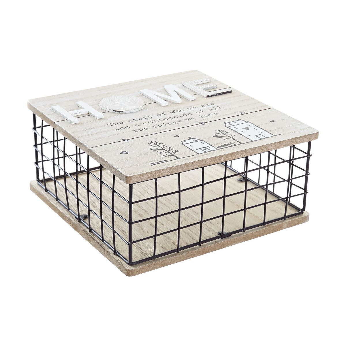 Decorative box Black Natural Metal MDF Wood