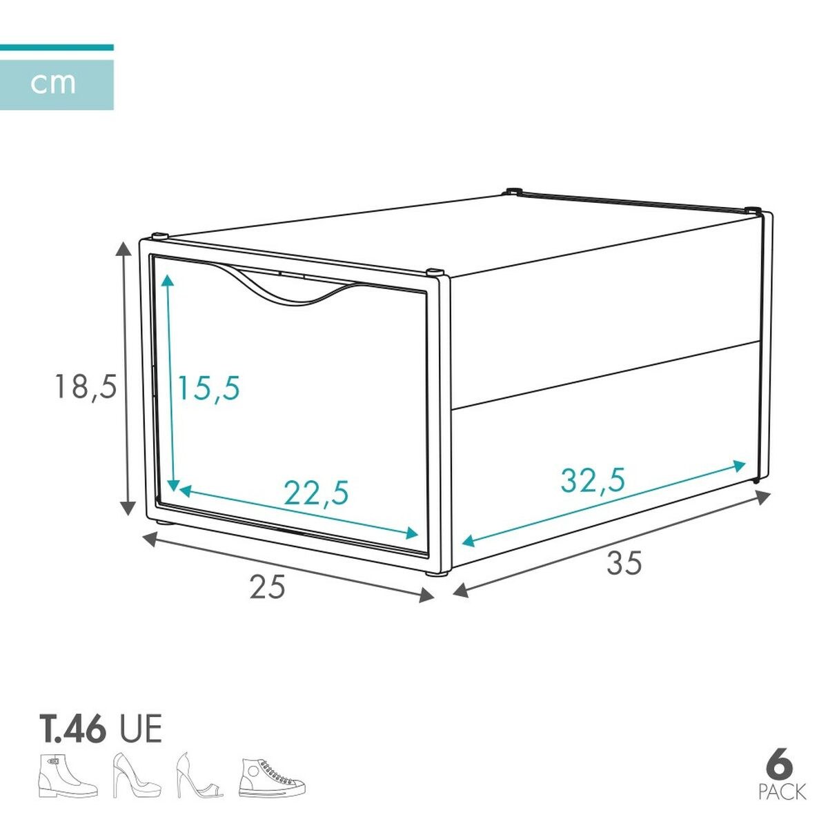 Stackable shoe box Белый 6 штук полипропилен ABS 25 x 18,5 x 35 cm
