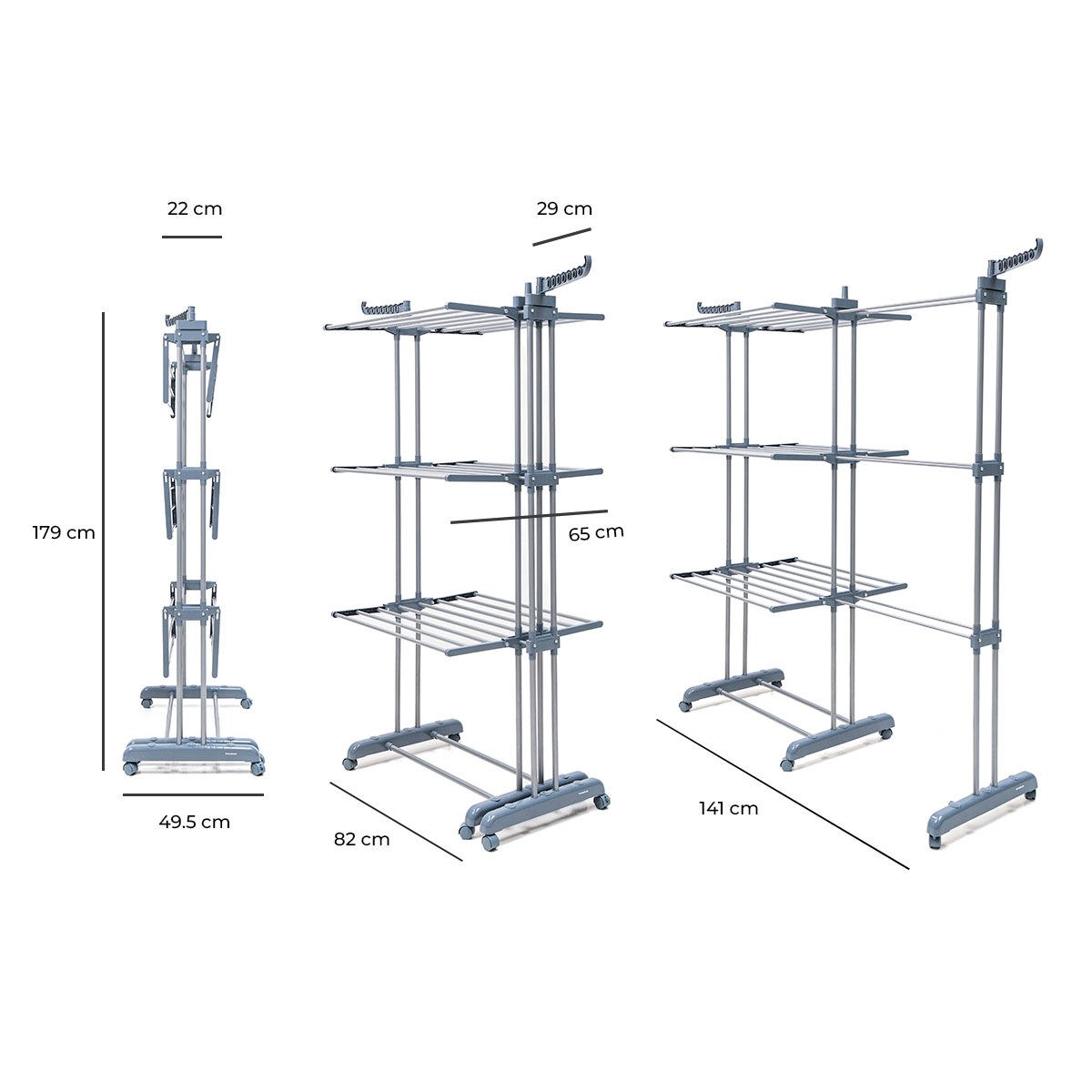 Foldable Vertical Extendable Clothes Drying Rack with Wheels Dolver XL 30 Bars