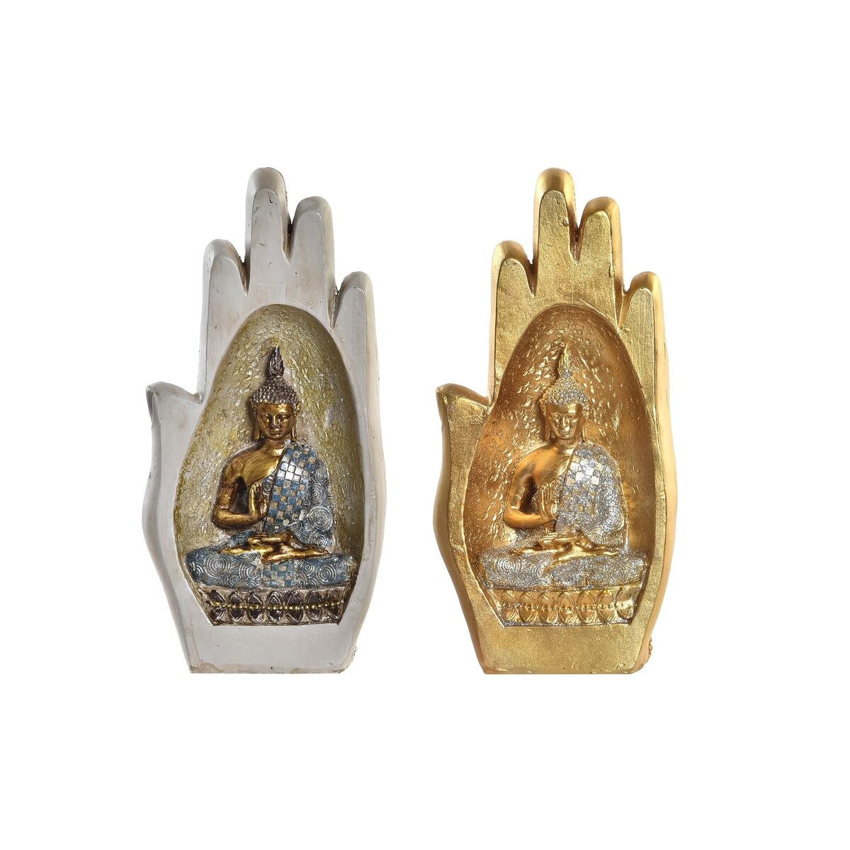 Decorative Figure Grey Golden Buddha Resin (10 x 7,2 x 20,9 cm) (2 Units)
