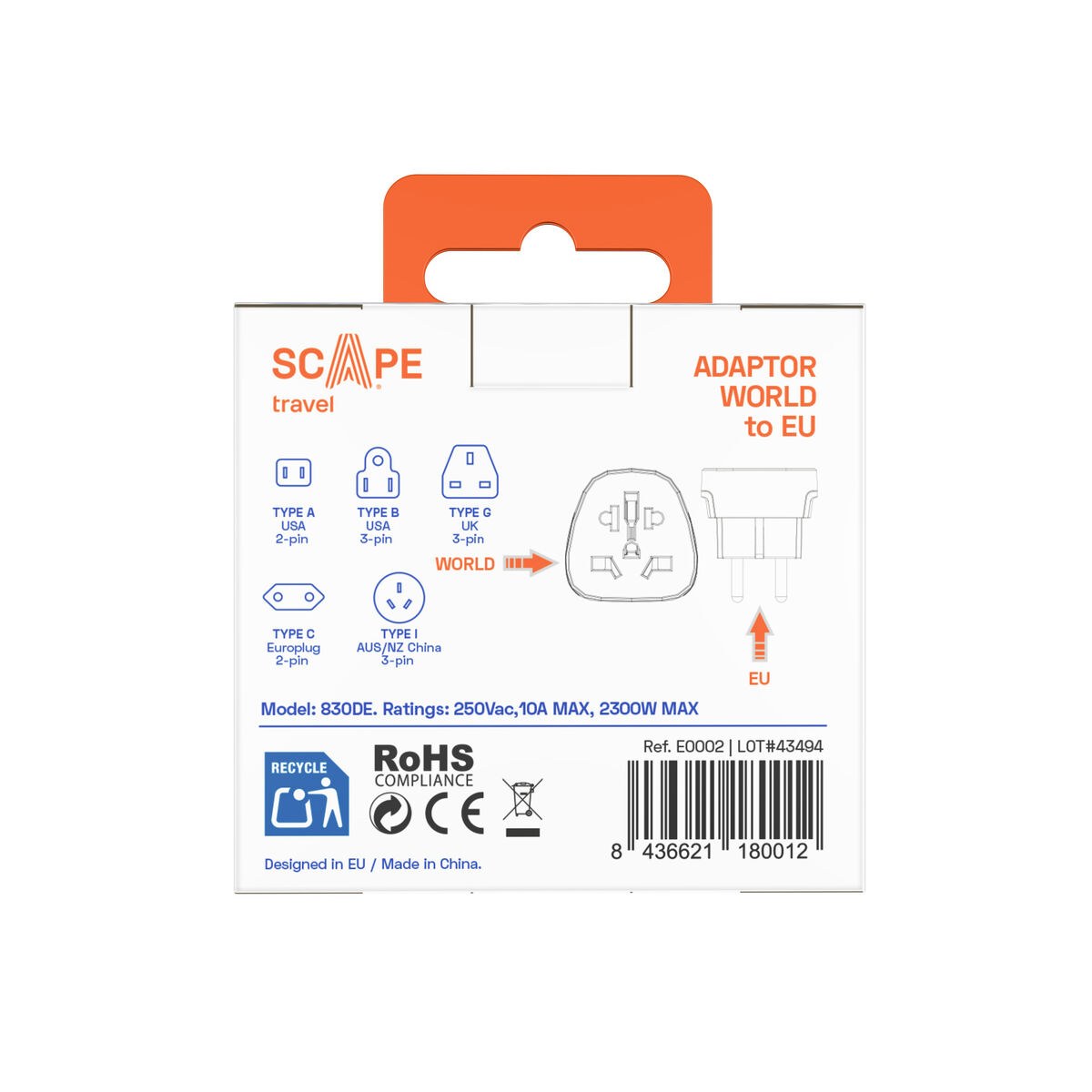 Plug adapter 830DE Plastic