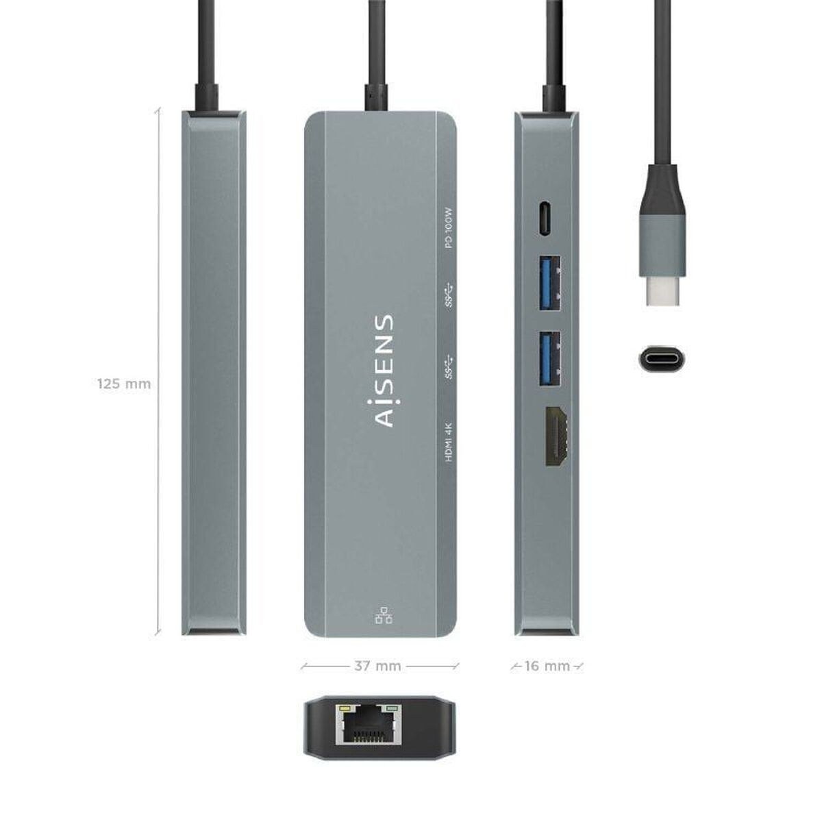 USB-разветвитель ASUC-5P011-GR Серый Разноцветный 100 W