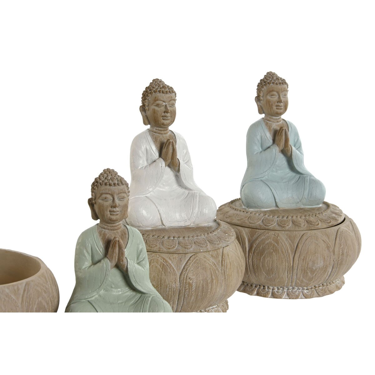 Decorative Figure White Green Turquoise Oriental 11 x 11 x 15 cm (3 Units)