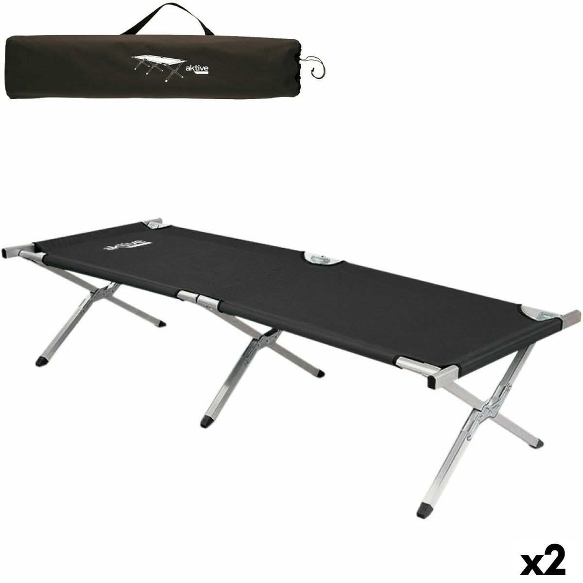 Кемпинговая кровать Чёрный 190 x 42 x 64 cm Складной (2 штук)