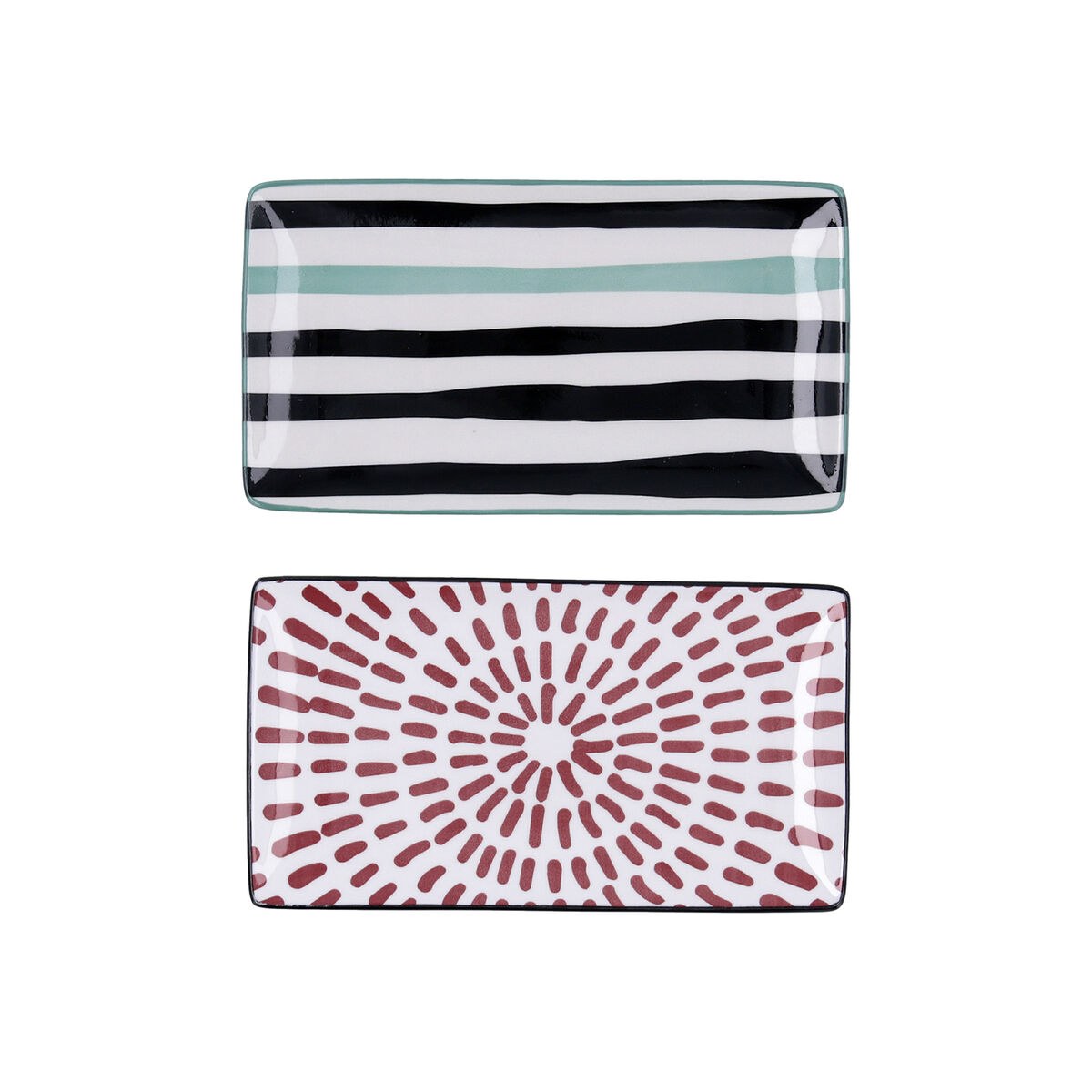 Snack tray Zigzag Multicolour Ceramic Rectangular 20 x 11 cm 2 Units
