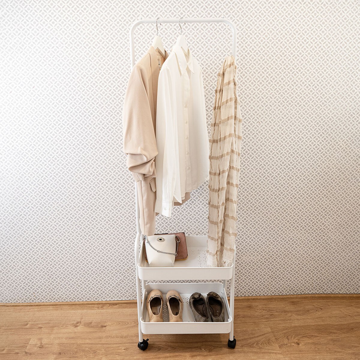 Hat stand Moa Steel White With wheels 45,5 x 29,5 x 159 cm
