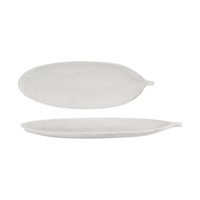 Centerpiece White MDF Wood 49 x 2,7 x 17,3 cm Decoration Leaf of a plant