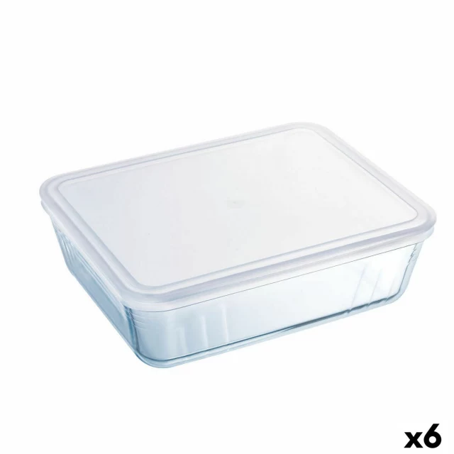 Прямоугольная коробочка для завтрака с крышкой Cook & Freeze 22,5 x 17,5 x 6,5 cm 1,5 L Прозрачный Силикон Cтекло (6 штук)
