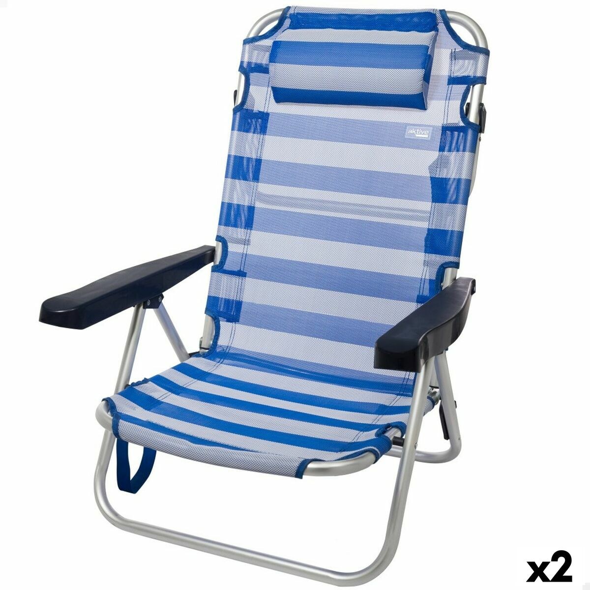Beach Chair Foldable Cushion White Blue 48 x 84 x 46 cm (2 Units)
