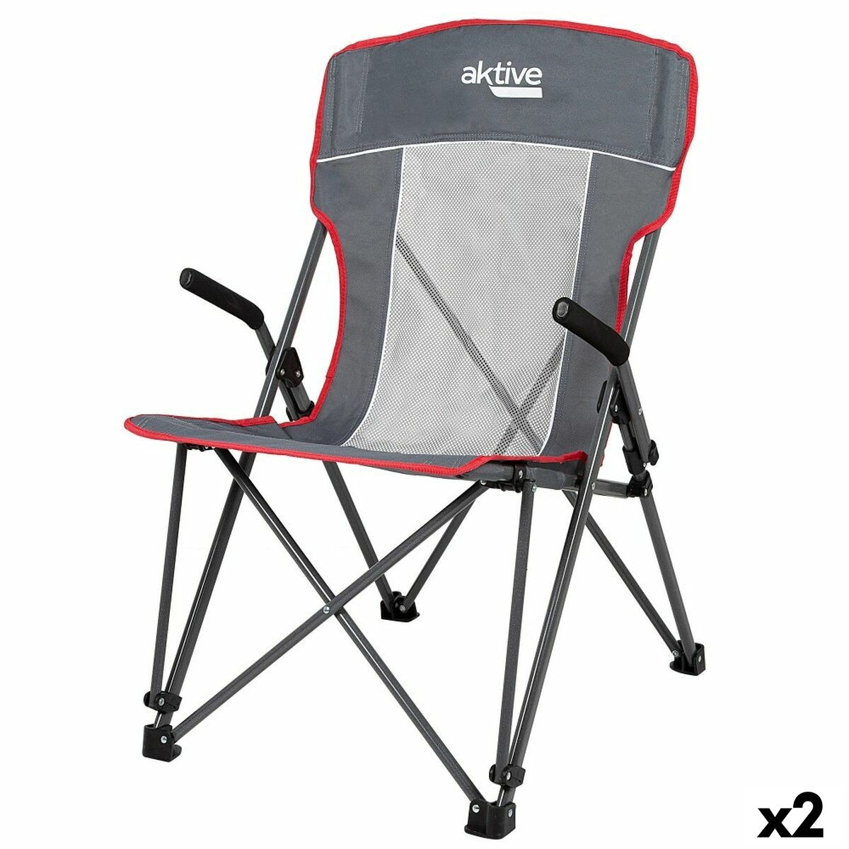 Foldable Camping Chair Grey 59 x 97 x 68 cm (2 Units)