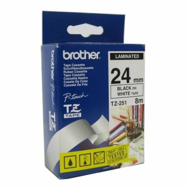 Laminated Tape for Labelling Machines TZE251 2,4 cm 8 m White Black Black/White