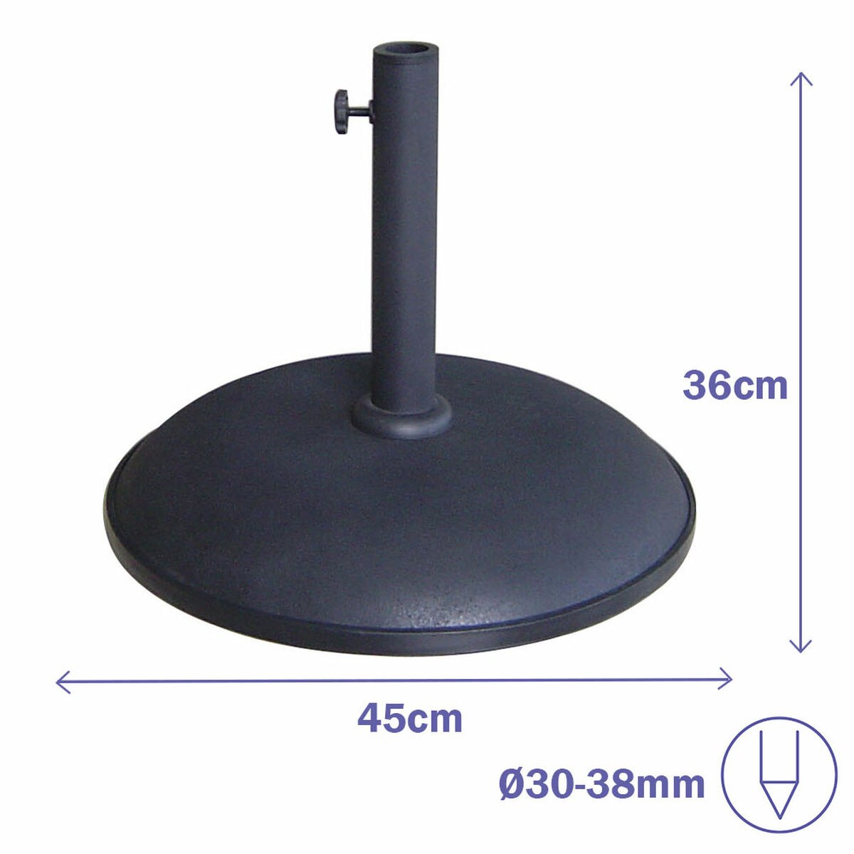 Base Umbrella Round Cement 45x36 cm 20KG Black Garden, Pool, Terrace