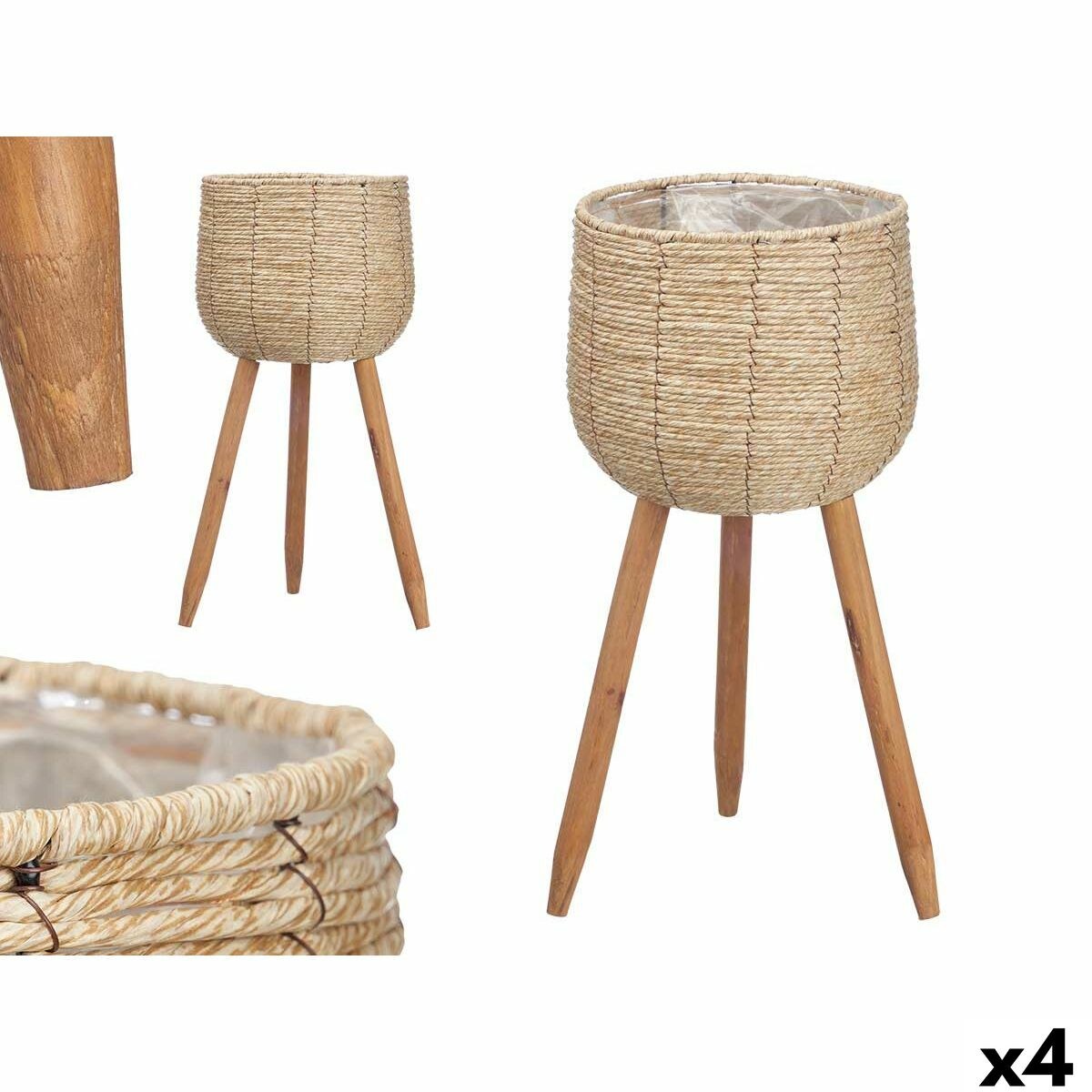 Planter with stand Brown Paper Plastic Natural Fibre 35 x 56 x 35 cm (4 Units)