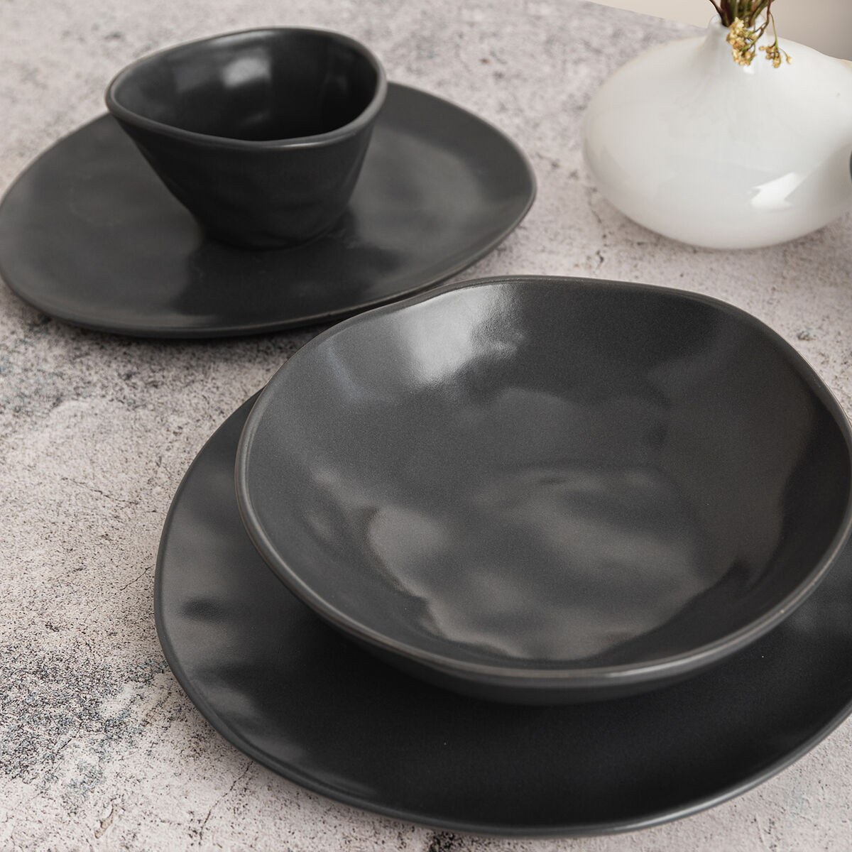Appetizer Set Cosmos Grey Ceramic Ø 17 cm (12 Units)