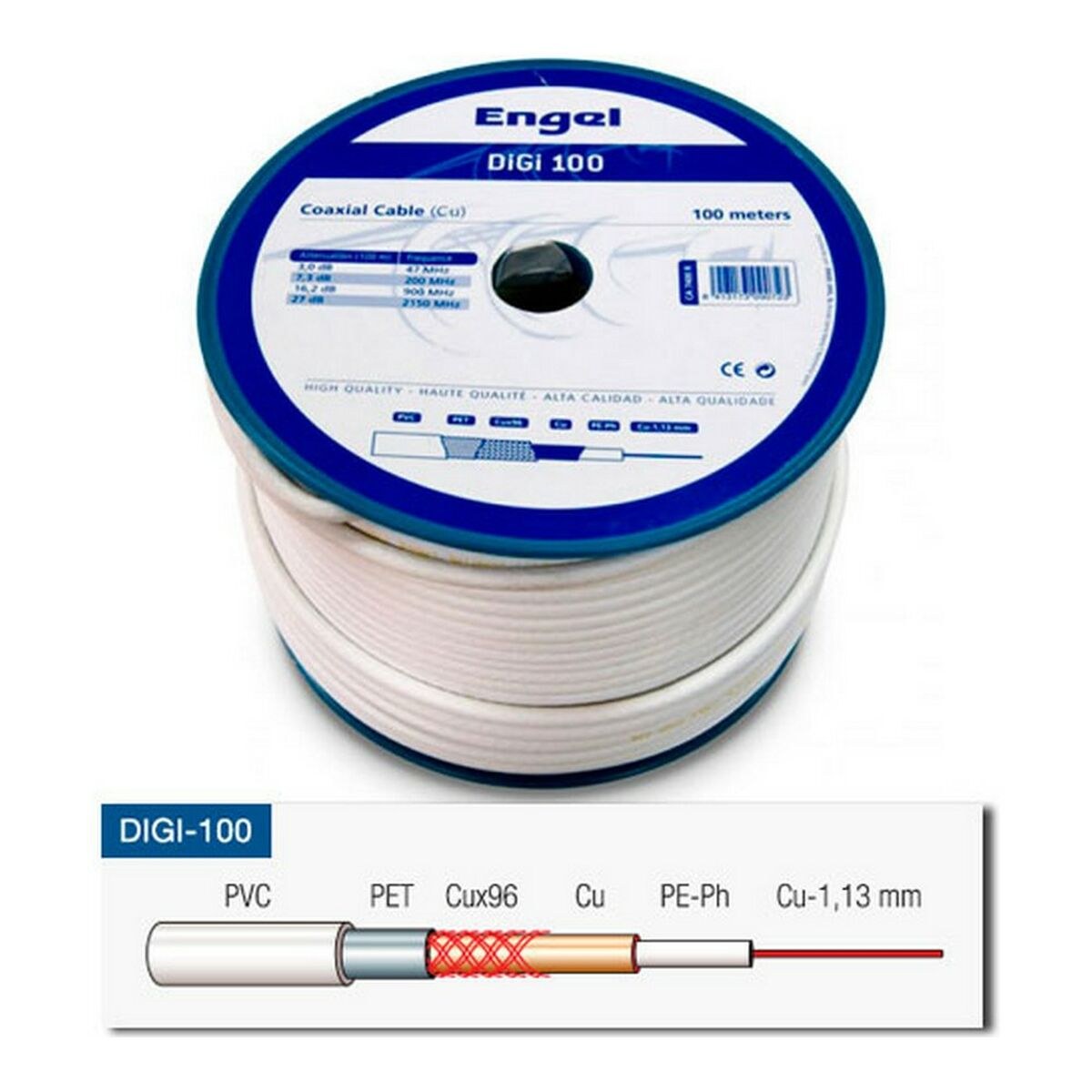 Coaxial TV Antenna Cable Double 100 m White