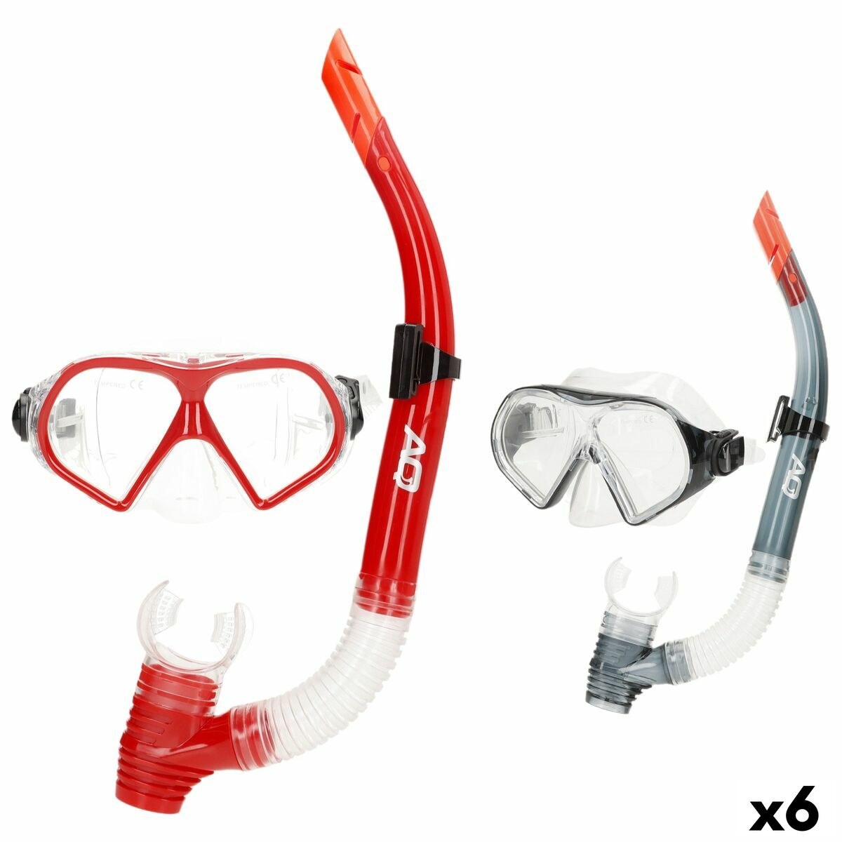 Snorkel Goggles and Tube Red Grey (6 Units)
