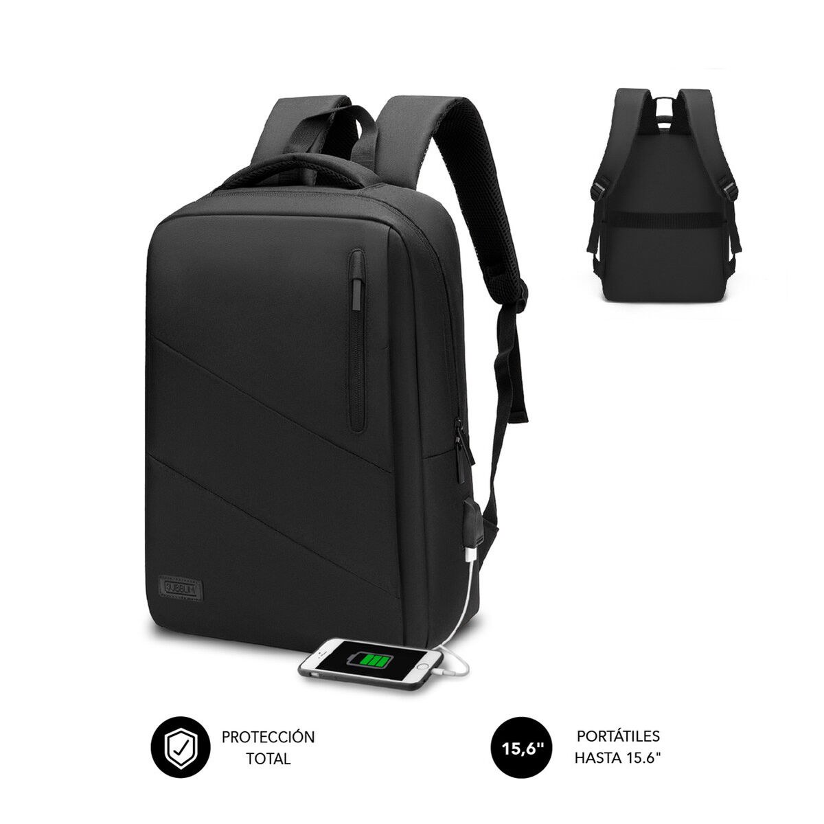 Rucksack with Power Bank and Tablet and Laptop Compartment Oxford Black