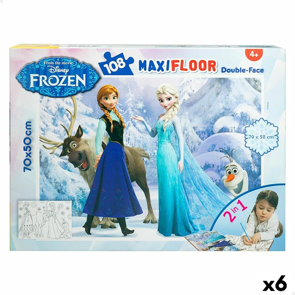 Детский паззл Двухстороннее 108 Предметы 70 x 1,5 x 50 cm (6 штук)