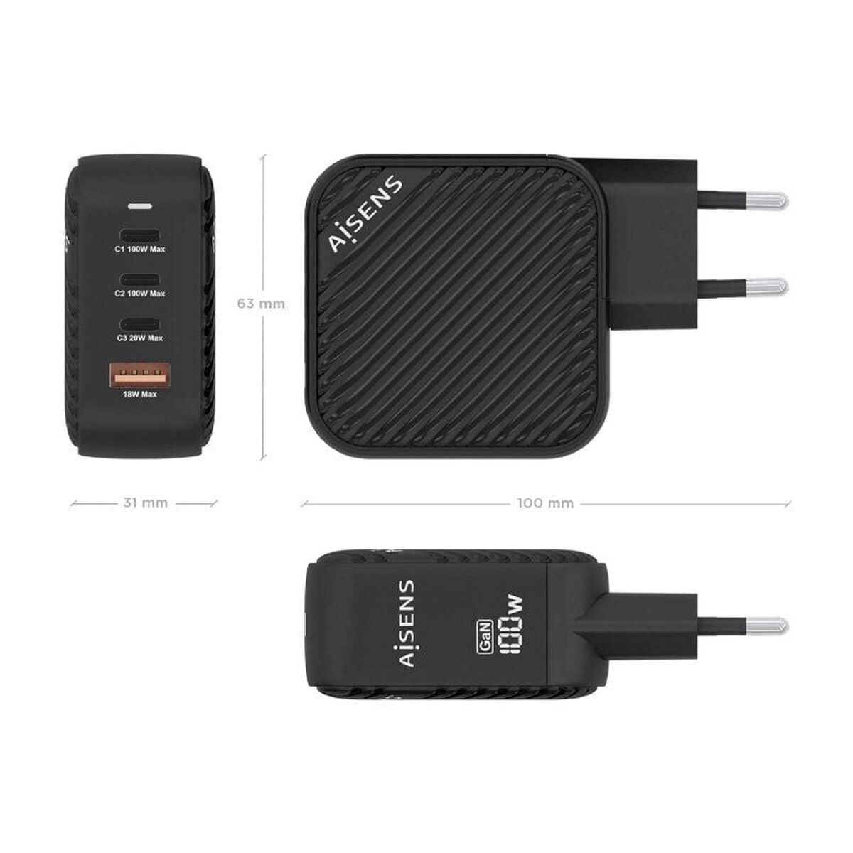 Wall Charger ASCH-100W4P029-BK Black Multicolour 100 W