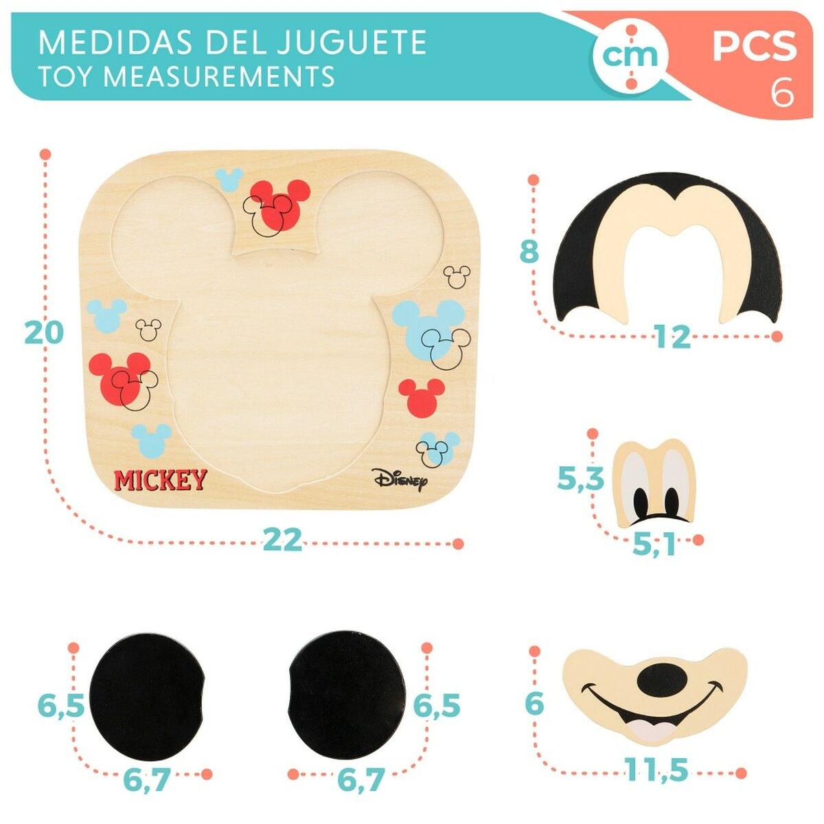 Детский деревянный паззл Mickey Mouse + 12 Months 6 Предметы (12 штук)