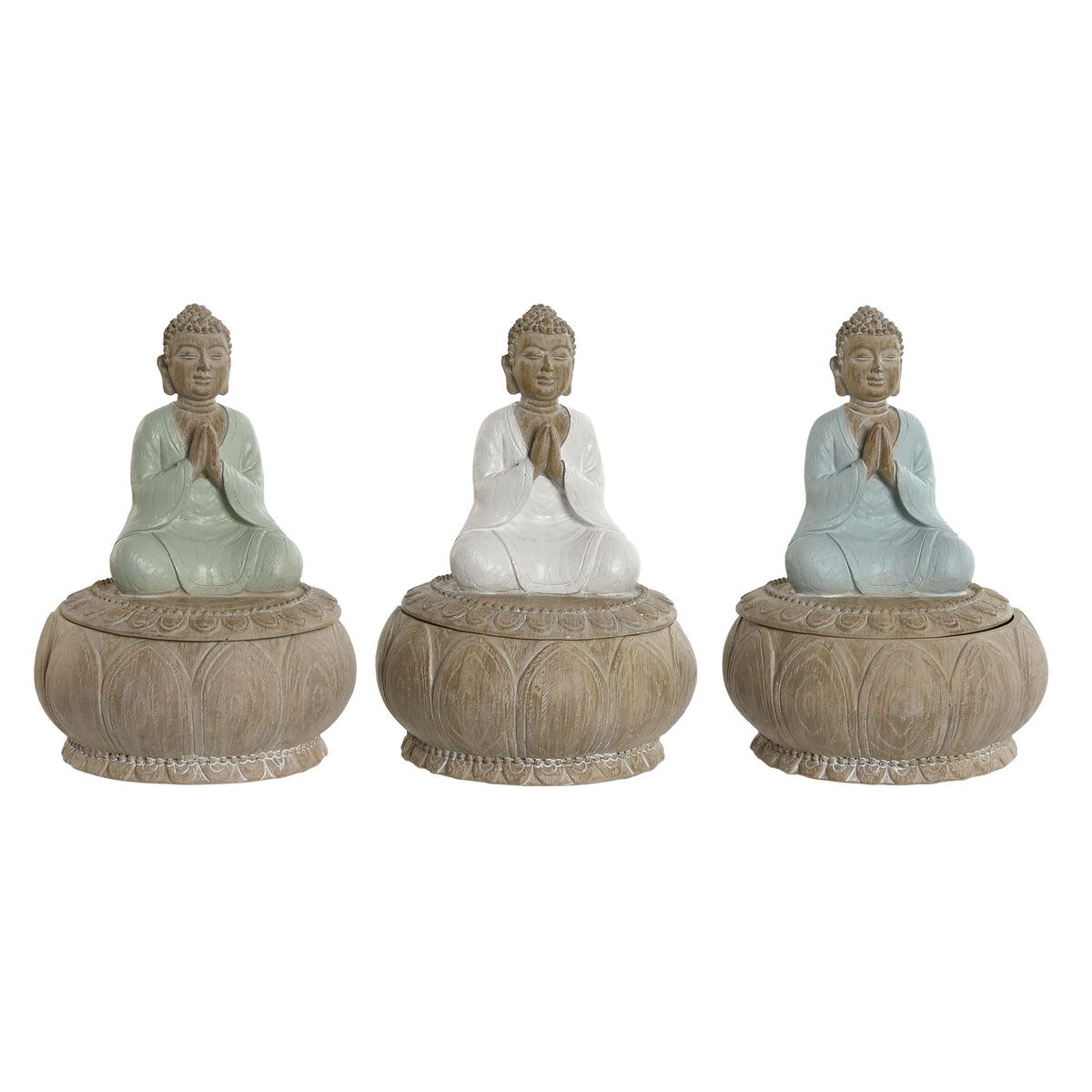 Decorative Figure White Green Turquoise Oriental 11 x 11 x 15 cm (3 Units)