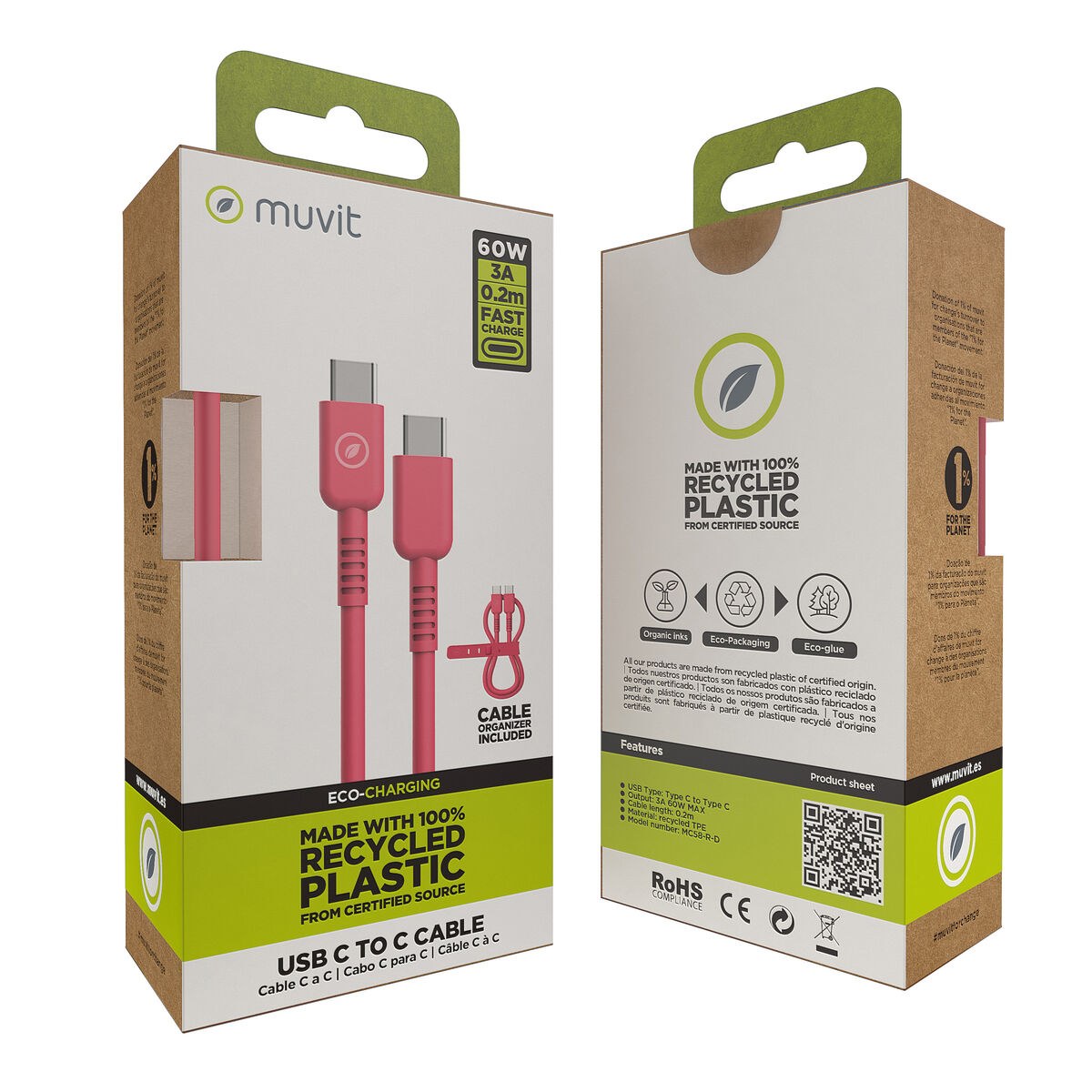 Кабель USB-C — USB-C Розовый 0,2 m